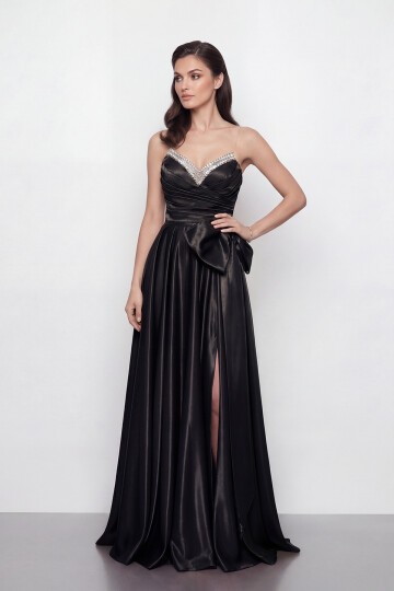 Işıltılı Yaka ve Fiyonk Detaylı Elbise - 2065