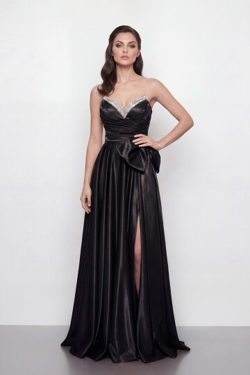 Işıltılı Yaka ve Fiyonk Detaylı Elbise - 2065