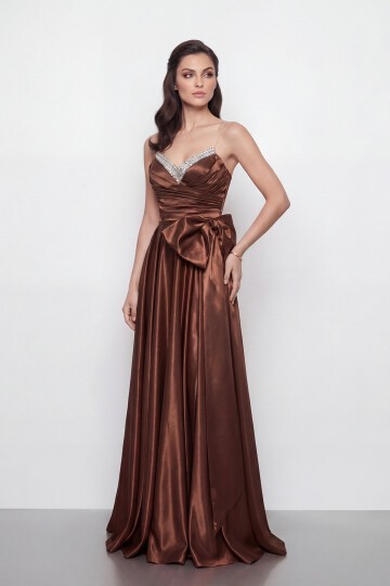 Işıltılı Yaka ve Fiyonk Detaylı Elbise - 2065