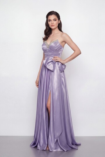 Işıltılı Yaka ve Fiyonk Detaylı Elbise - 2065