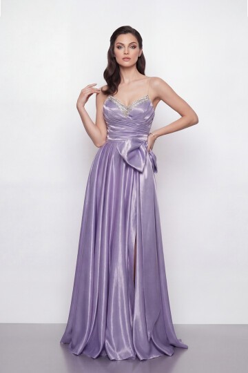 Işıltılı Yaka ve Fiyonk Detaylı Elbise - 2065