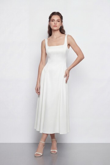 Kare Yaka A Kesim Midi Elbise - 2082