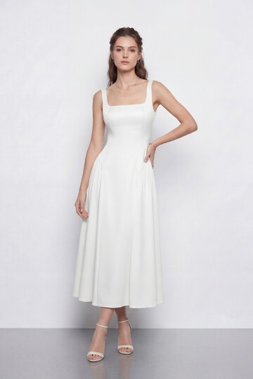 Kare Yaka A Kesim Midi Elbise - 2082