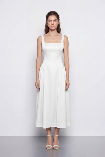 Kare Yaka A Kesim Midi Elbise - 2082