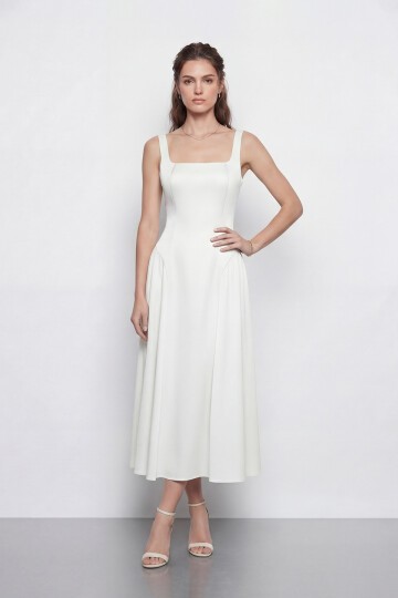 Kare Yaka A Kesim Midi Elbise - 2082