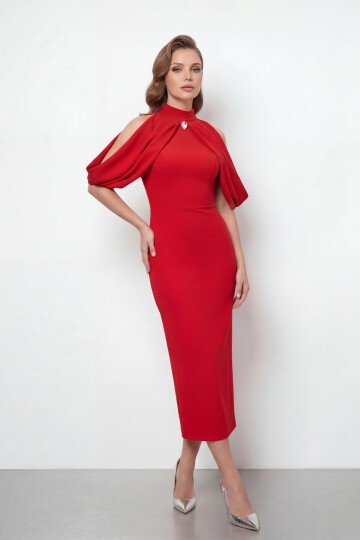 Omuz Açık Drapeli Pelerin Detaylı Abiye - 2078