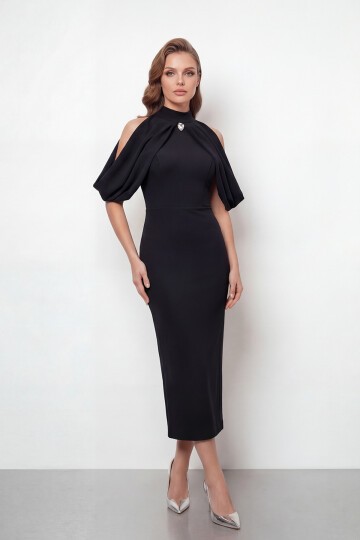 Omuz Açık Drapeli Pelerin Detaylı Abiye - 2078