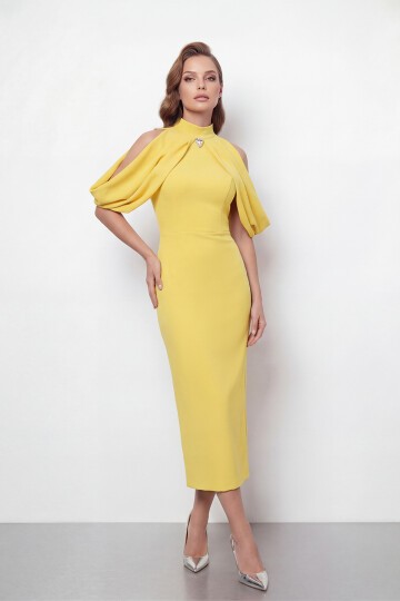 Omuz Açık Drapeli Pelerin Detaylı Abiye - 2078