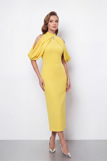 Omuz Açık Drapeli Pelerin Detaylı Abiye - 2078