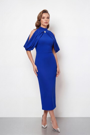 Omuz Açık Drapeli Pelerin Detaylı Abiye - 2078