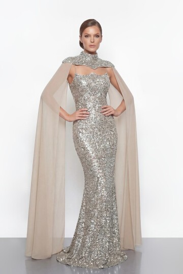 Pelerinli Payet İşlemeli Abiye - 2053