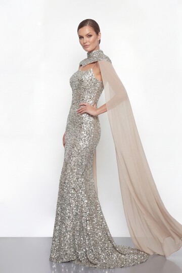 Pelerinli Payet İşlemeli Abiye - 2053