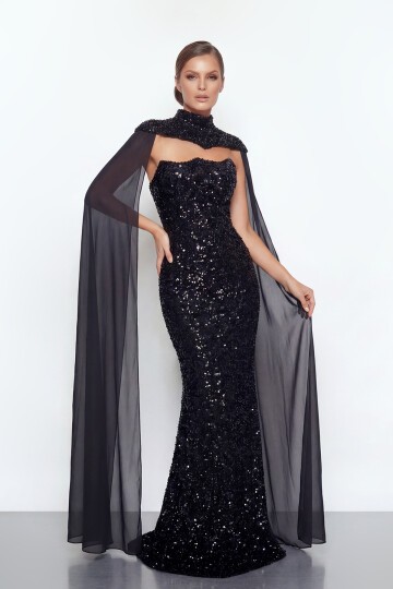 Pelerinli Payet İşlemeli Abiye - 2053