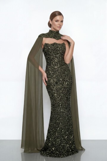 Pelerinli Payet İşlemeli Abiye - 2053