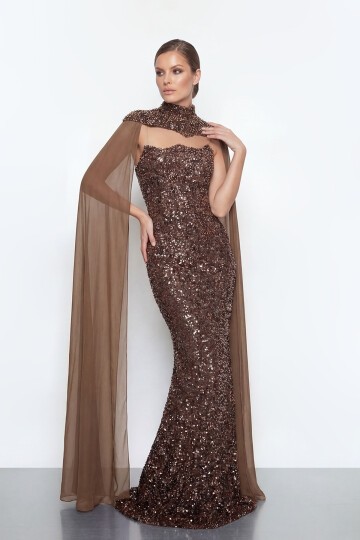 Pelerinli Payet İşlemeli Abiye - 2053