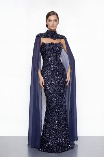 Pelerinli Payet İşlemeli Abiye - 2053