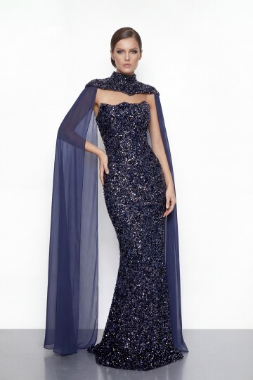 Pelerinli Payet İşlemeli Abiye - 2053