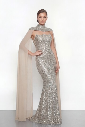 Pelerinli Payet İşlemeli Abiye - 2053