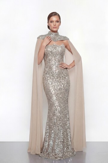 Pelerinli Payet İşlemeli Abiye - 2053