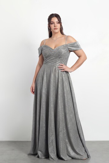 Taş Askılı Çapraz Büzgülü  Elbisesi - 2056