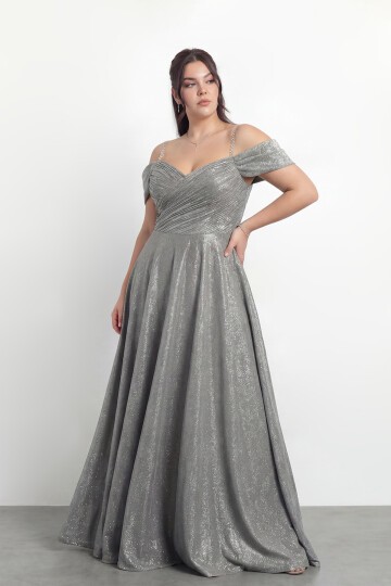 Taş Askılı Çapraz Büzgülü  Elbisesi - 2056