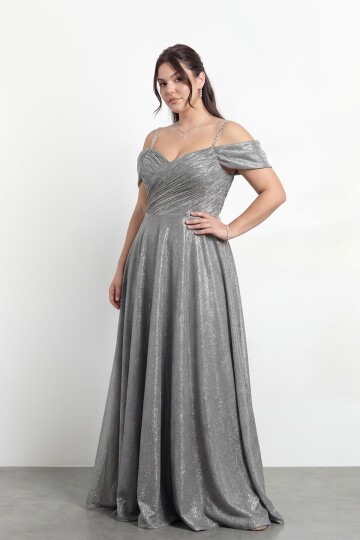 Taş Askılı Çapraz Büzgülü  Elbisesi - 2056