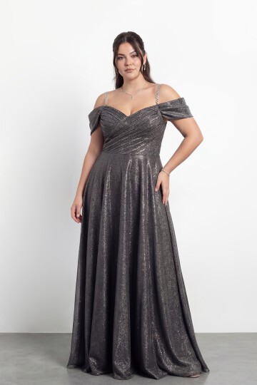 Taş Askılı Çapraz Büzgülü  Elbisesi - 2056