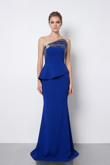 Taş İşlemeli Straplez Elbise - 2040