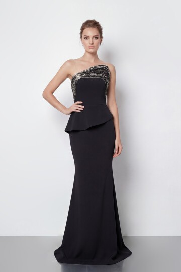 Taş İşlemeli Straplez Elbise - 2040