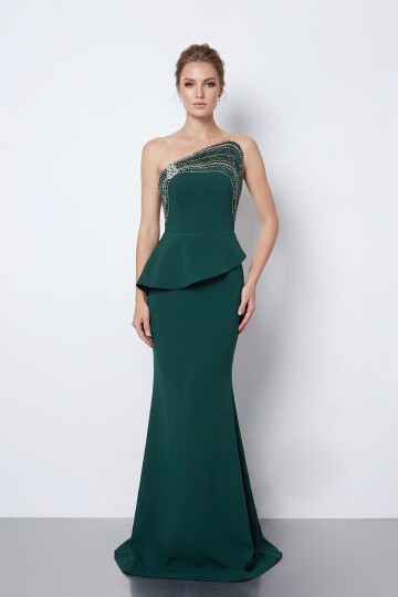 Taş İşlemeli Straplez Elbise - 2040