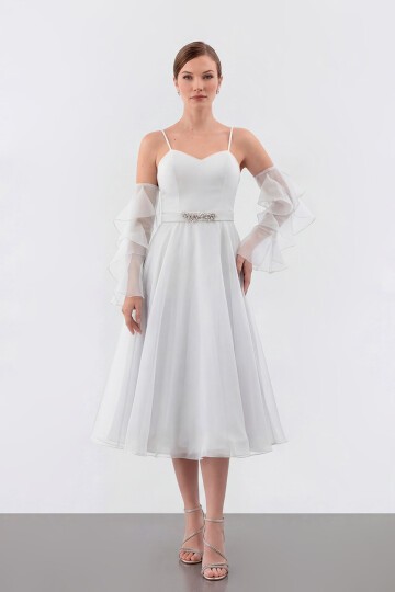 Volan Kollu İp Askılı Midi Elbise - 1993