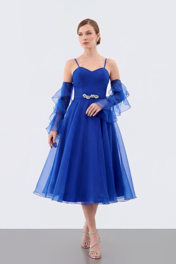 Volan Kollu İp Askılı Midi Elbise - 1993