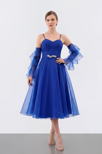 Volan Kollu İp Askılı Midi Elbise - 1993